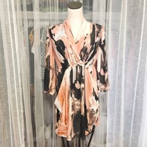 Bar III Watercolor Marble Print Balloon Sleeves Dress w/ Pockets Size XS